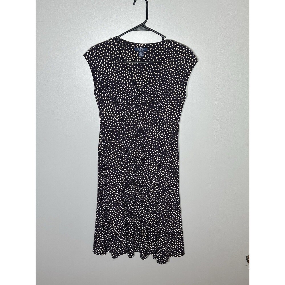 Chaps Women's Party Dress Stretch Size Small Sleeveless Blue Khaki Floral Flare